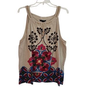 Tommy Hilfiger Tan and Black Smocked Graphic Tank Top